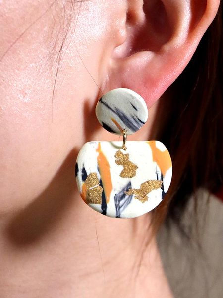 

dangle & chandelier 2021 multicolor fashion handmade gold foil polymer clay semicircle earrings drop pendant unique trendy statement, Silver