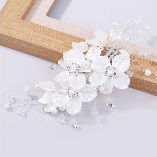 

hair clips & barrettes stunning white floral headpiece bridal comb piece pearls women prom jewelry wedding accessories, Golden;silver