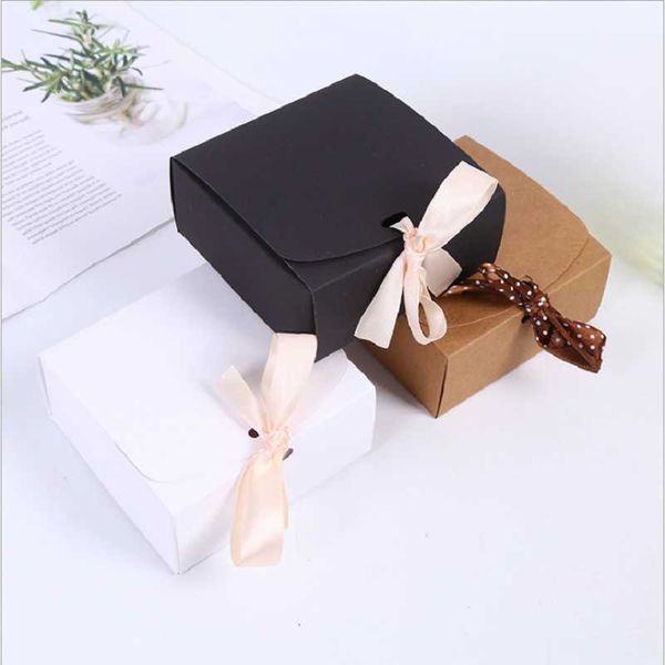 

gift wrap 10pcs per lot brown kraft paper box with ribbon present packaging wedding party supplies