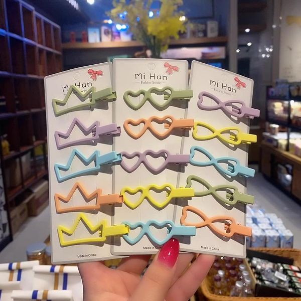 

hair accessories 5pcs/set candy color for children hairpin sweet simple duckbill bb clip small fresh headwear barrettes, Slivery;white