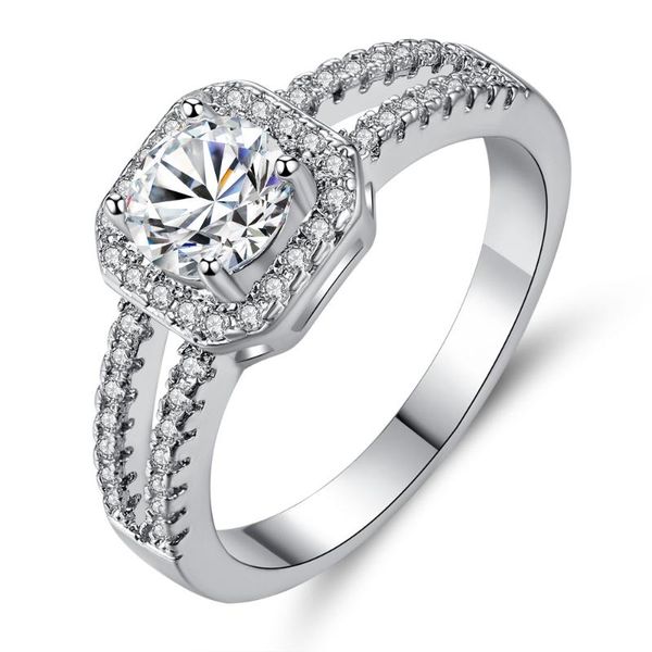 

wedding rings classic cubic zirconia square shape double row crystal ring for women female engagement jewelry luxury wholesale, Slivery;golden