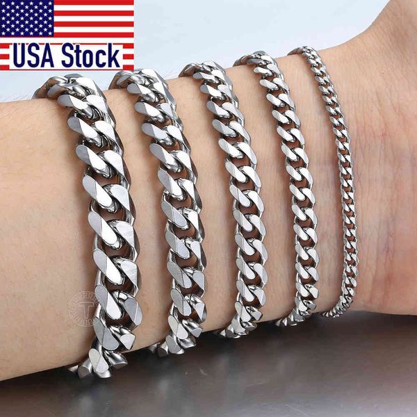 

3-11mm men's bracelets stainless steel curb cuban link chain silver color black gold bracelet men women jewelry gift 7-10" kbm03, Golden;silver