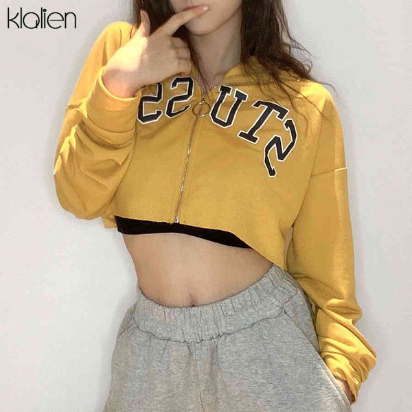 

hoodie autumn fashion letter zipper women sweatshirt casual street wild loose hoodie new simple young college style top, Black