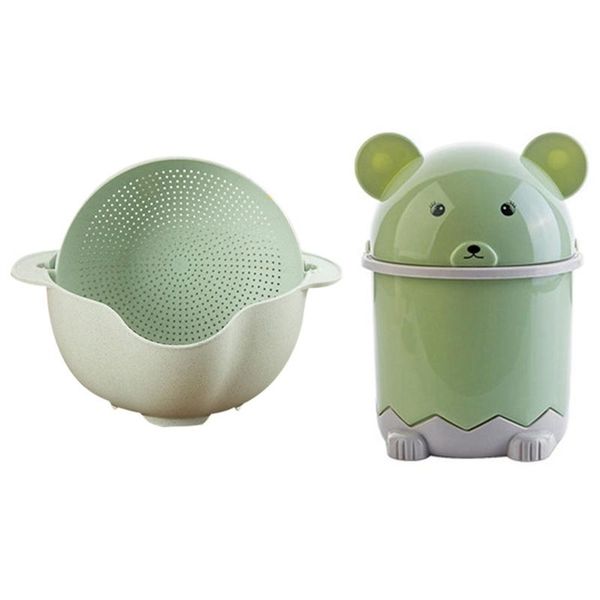 

waste bins 1 pcs cute desktrash with lid & washing basket double drain basin sink rice bowl fruit tray