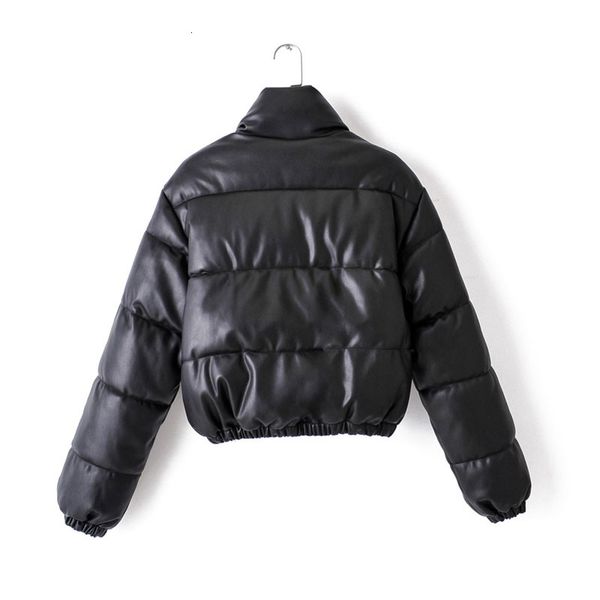 

jackets pu stand collar long sleeve zipper black padded warm chic female jacket korean version simplicity fashion women's coat, Black;brown