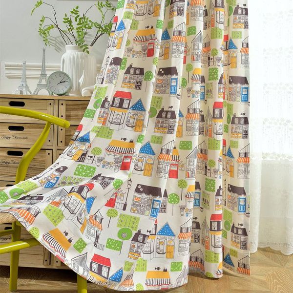

curtain & drapes fabric modern simple polyester cotton printing cute children's room curtains for living dining bedroom