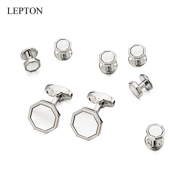 

lepton mother of pearl cufflinks tuxedo studs sets fashion shell cufflink collar studs cuff links men jewelry drop, Silver