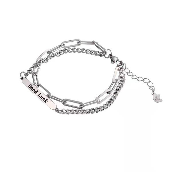 

link, chain 2021 trendy double layer good luck bracelet alloy on hand women accessories fashion jewellery the gift, Black