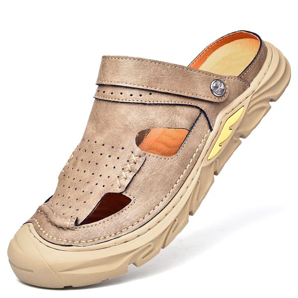 

casual men sandals beach sandals comfortable mens slippers genuine leather shoes man outdoor men summer wading sneakers 38-46, Black