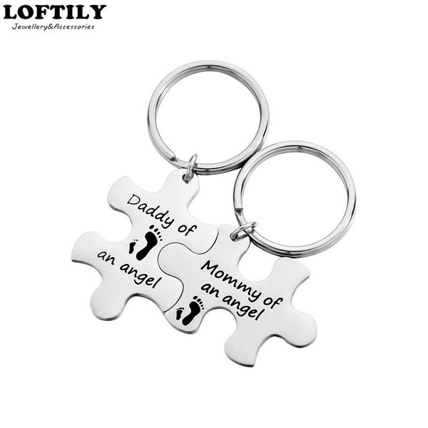 

keychains 2pcs father mother puzzle keychain stainless steel gift for daddy mommy key chain birthday fathers day, Silver
