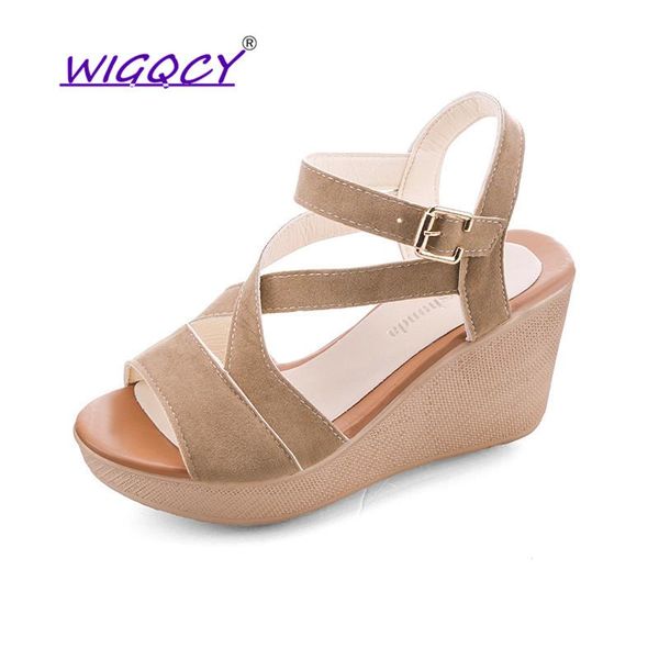 

suede high heels wedge sandals summer shoes women concise buckle strap platform hollow party gladiator, Black