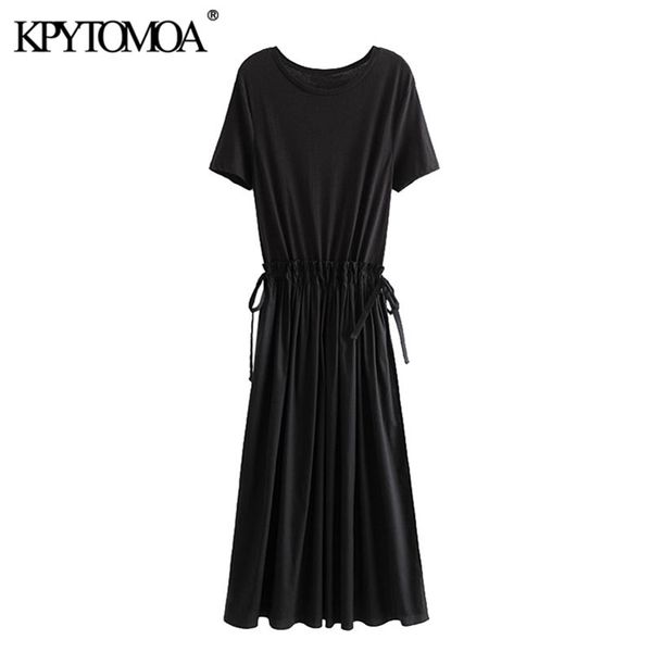 

women elegant fashion patchwork pleated midi dress short sleeve adjustable ties slit female dresses mujer 210420, Black;gray