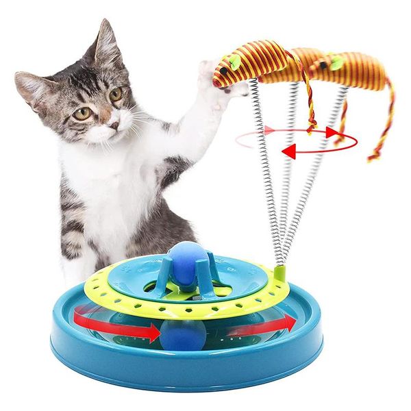 

cat toys toy interactive 2 in 1 automatic rotating track for multiple cats