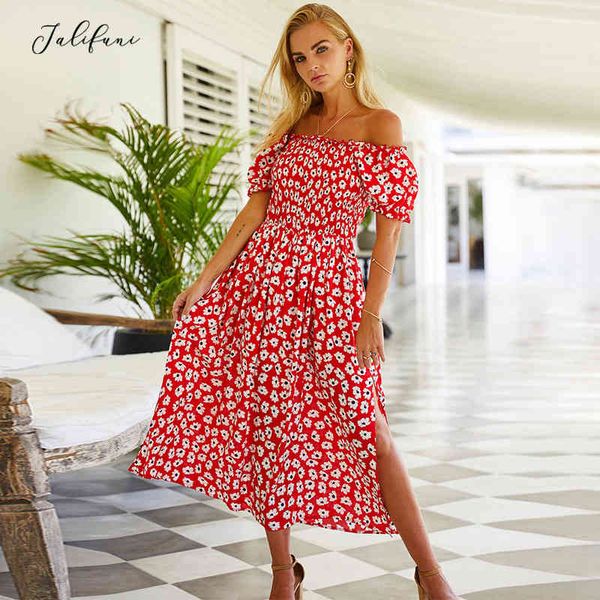 

summer new side split party dress slash neck floral print beach sundress butterfly short sleeve lady midi dresses vestidos 210415, Black;gray