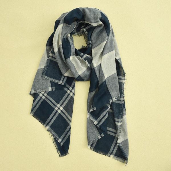 

scarves autumn winter cotton linen men's plaid scarf double-side warm long shawls for men fashion male accessories bufandas, Blue;gray