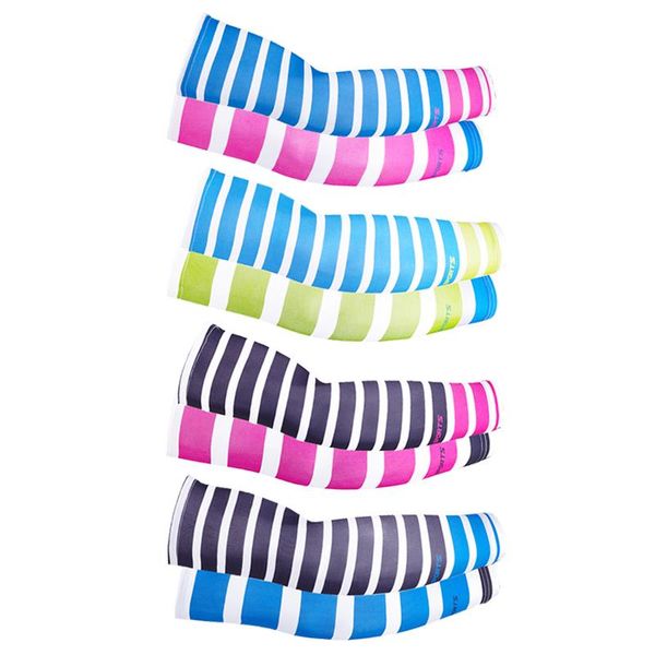 

sports gloves 2 pcs striped cycling uv protective arm sleeve basketball mtb breathable running sleeves bicycle summer oversleeve, Black