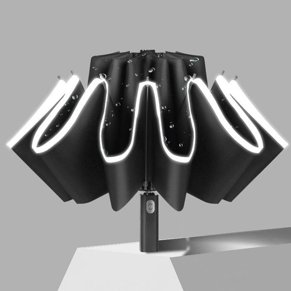 

umbrellas windproof reverse folding automatic rain umbrella men women 3folding 10 ribs reflective stripe portable parasol