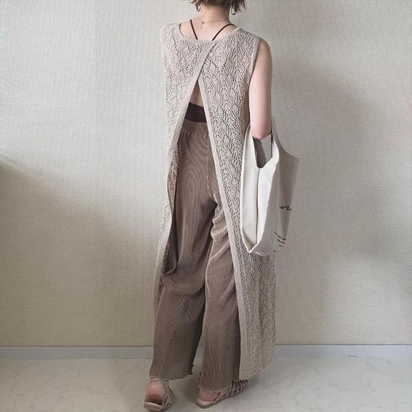 

sleeveless backless split hollow womens dresses summer casual ankle length pullover japan korea style fashion long, Black;gray