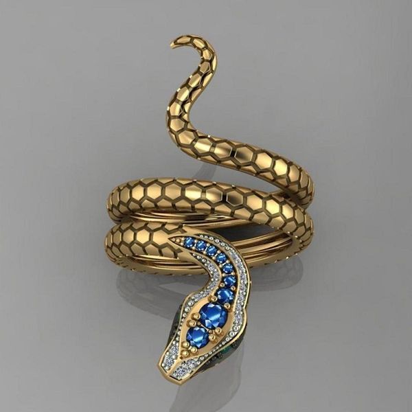 

snakelike cluster rings adjustable gold s-shaped blue zircon snake ring for men women fashion jewelry gifts, Golden;silver