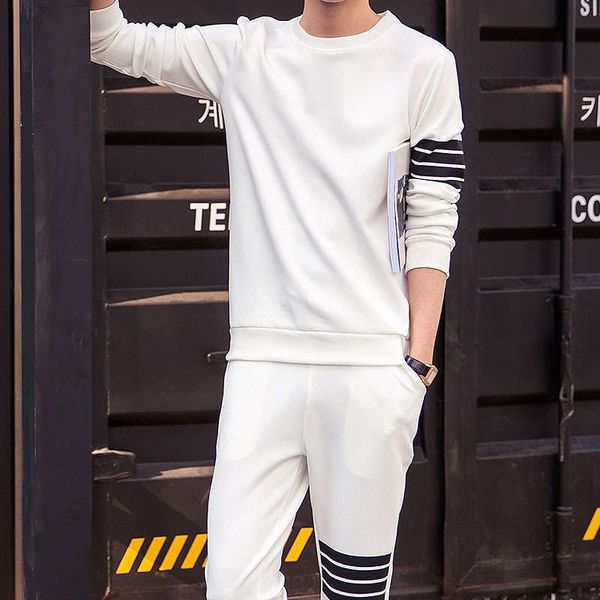

korean tracksuits sweater men's fashion round neck pullover sports suit, Gray