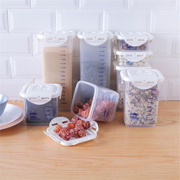 

storage container plastic kitchen cereal refrigerator noodle box multigrain tank transparent sealed bottles & jars