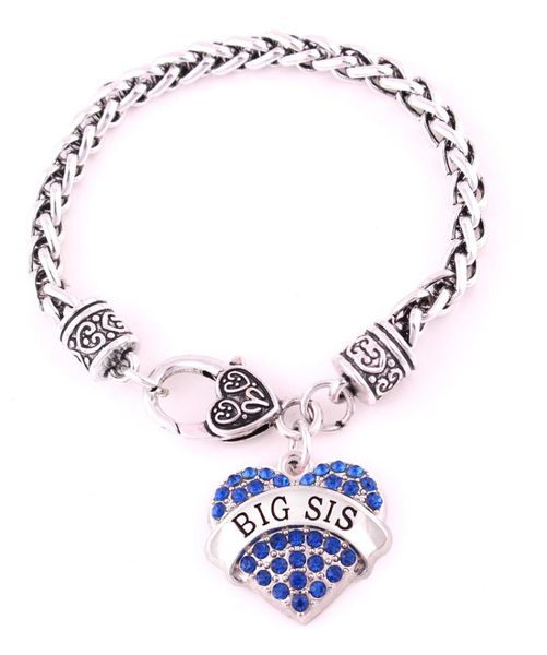 

rhodium plated studded with rhinestone big sis charm bracelet, Black
