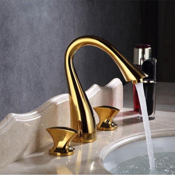 

bathroom sink faucets luxury gold brass 3 holes 2 handle faucet copper cold water basin mixer tap,chrome/orb/black/gold