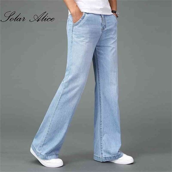 

men's new spring and autumn wide-leg jeans flares trousers color black blue plus size business casual pants 210331