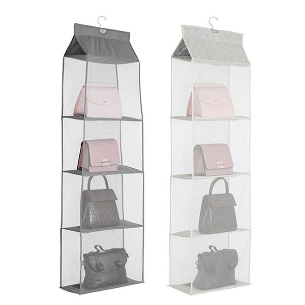

storage bags 2/3/4 pockets hanging handbag organizer for wardrobe closet dust-proof bag purse tote closet@#e02