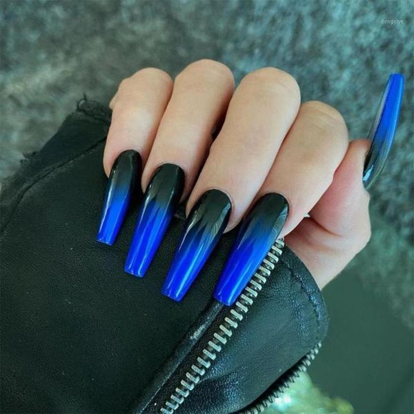 

artificial french ballerina false nails long coffin detachable wearable fake full cover nail tips art manicure1, Red;gold