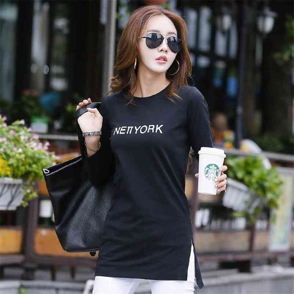 

tshirts summer women's cotton tshirts plus size long-sleeve women's tees medium-long basic t-shirt all-match t-shirt 210330, White