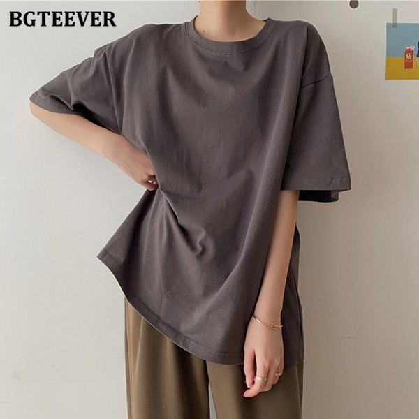 

women's t-shirt bgteever casual loose women t-shirts short sleeve female pullovers tees 2021 summer basic solid ladies cotton, White