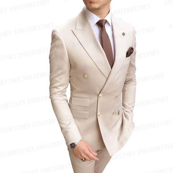 

men's suits & blazers classic gold buttons men double breasted custom beige gentleman tuxedo blue wedding groom dress suit blazer with, White;black