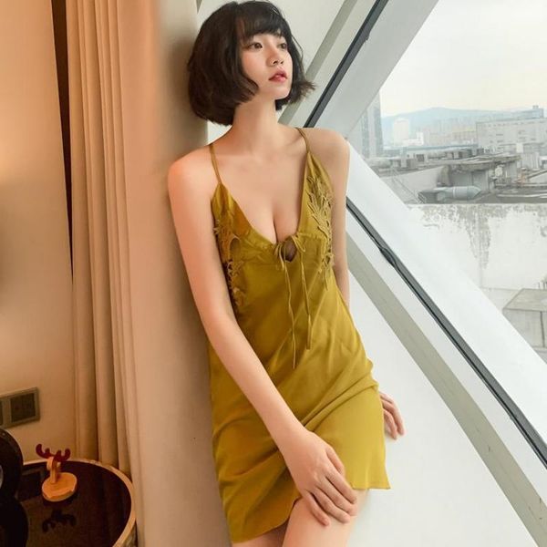 

women's sleepwear summer women spaghetti strap night mini v-neck lace nightgown backless nightwear satin home ing gown y6jn, Black;red