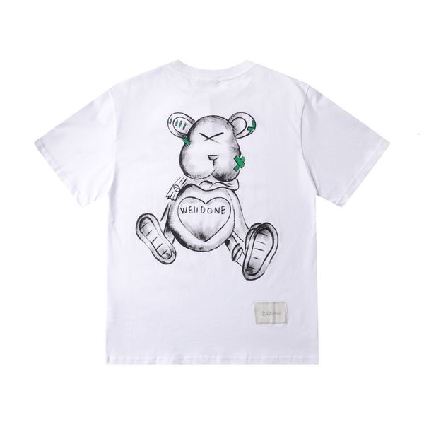 

welldone fashion brand violent bear print short sleeve t-shirt men's and women's korean bf loose half, White;black