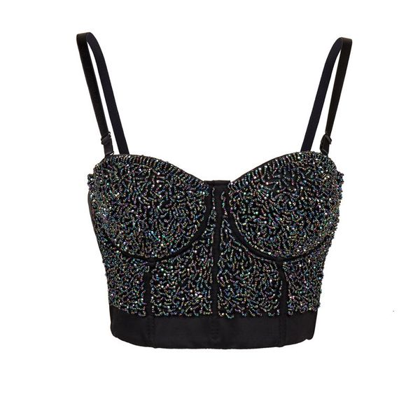 

costumes summer dress sling wrapped in chest beads luxury interior and exterior performance open navel waist elastic bra, Black