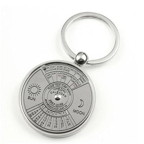 

keychains silver color 50 years super perpetual calendar key chains rings astrology car bag pendant keyring holder gift jewelry
