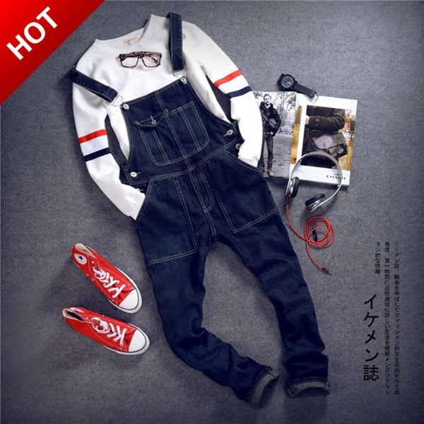 

fashion men denim dungarees jumpsuit blue jeans overalls cargo long pants trousers rompers male clothing men's