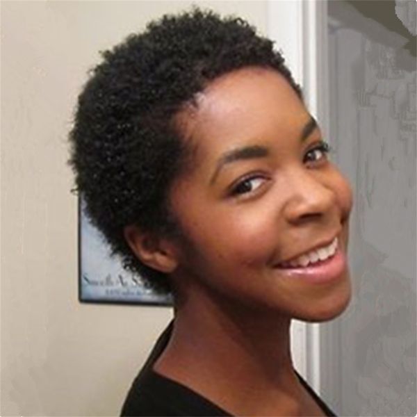 

brazilian machine made pixie short curly human hair wigs natural color afro kinky none lace front wig, Black;brown