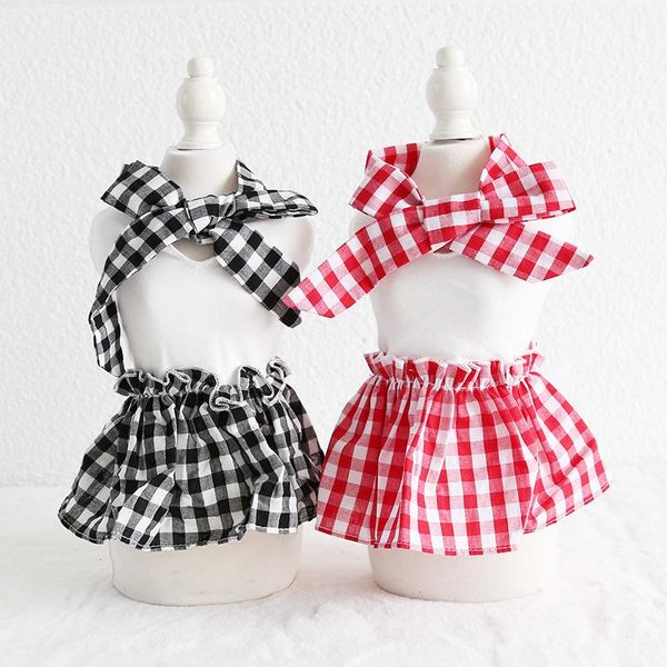 

dog apparel grid bow pet clothes spring jacket coat cat dress tutu clothing yorkshire terrier teddy xs-xl