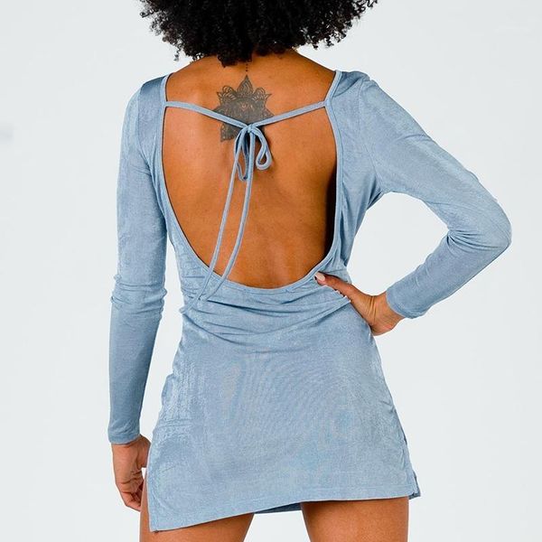 

casual dresses autumn women's bodycon backless party cocktail slim short mini dress fashion long sleeve sheath, Black;gray