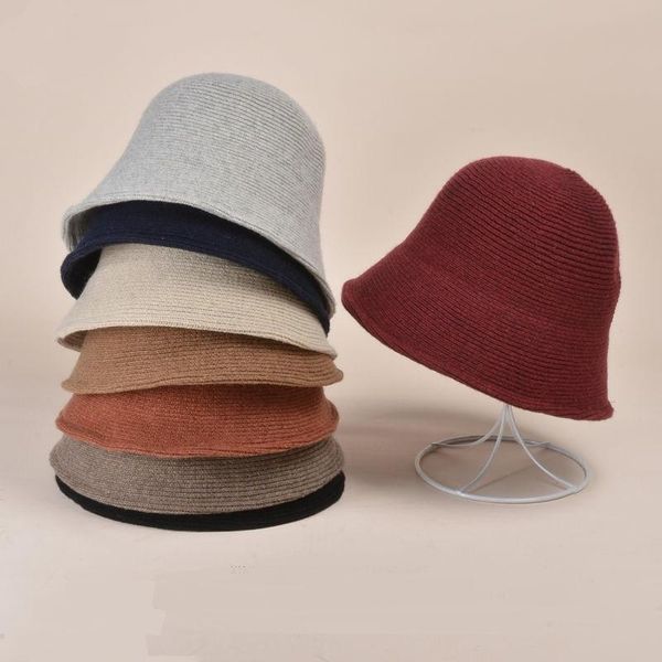 

stingy brim hats fashion korean knitting wool bucket for women, Blue;gray