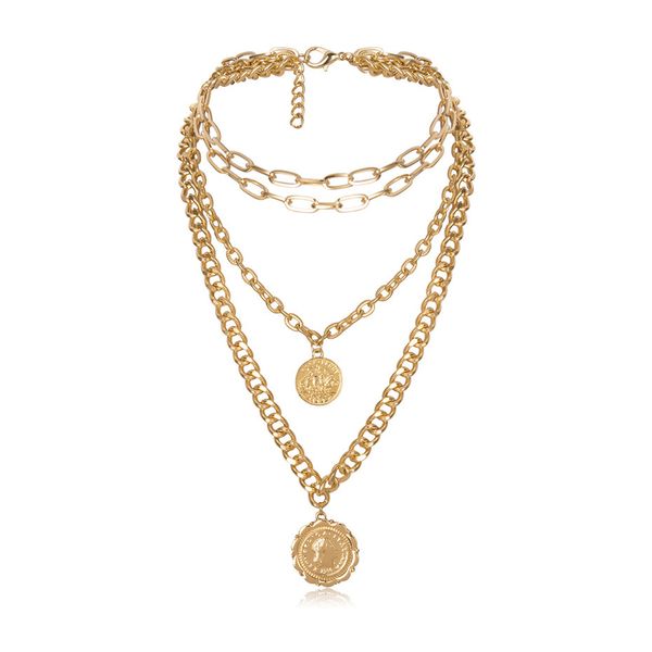 

fashion necklaces zoshi punk link chains choker for women vintage layered portrait coin pendan necklace chunky thick cuban jewlery 001, Silver
