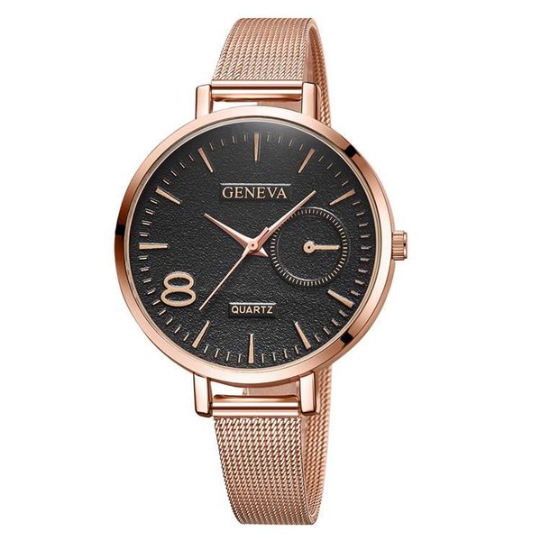 

wristwatches geneva women watch rose gold quartz watches woman clock stainless steel ladies zegarek damski gift, Slivery;brown
