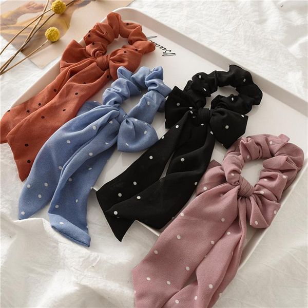 

women dot bow ribbon elastic hair bands chiffon ponytail holder scrunchies ropes headband summer fashion accessories1