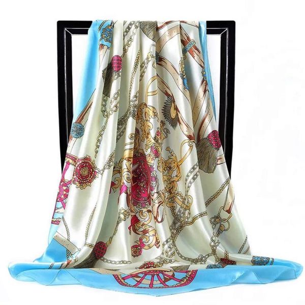 

scarves 2021 korean printing fashion satin headclothluxury sunscreen square shawls four seasons silk 90x90cm kerchief, Blue;gray