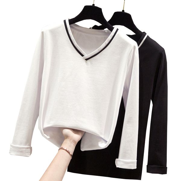 

women's sweaters gkfnmt women's t-shirt with long sleeves, korean cotton t-shirt, , casual shirt, female, white, black, autumn zuj