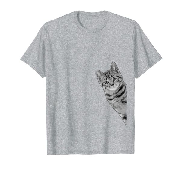 

peeking around the corner cat tshirt - pet cats peek t-shirt, White;black