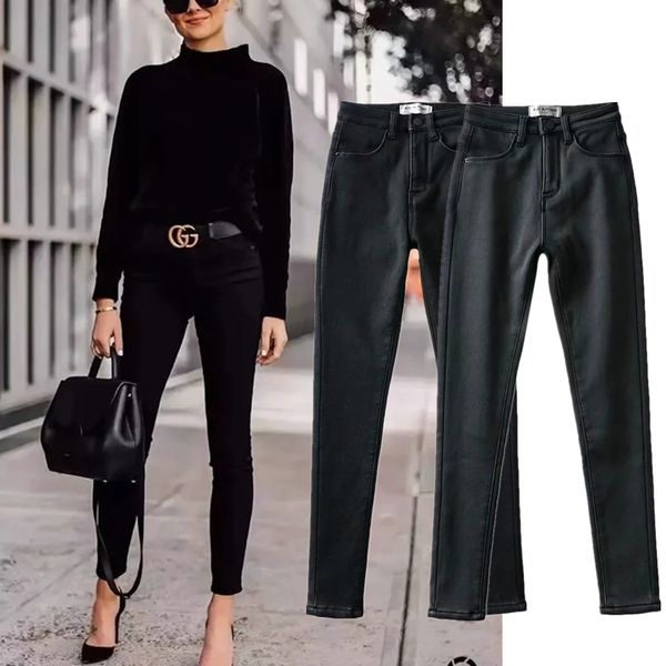 

Withered 2021 Ins Winter Jeans Woman England Style Vintage AA High Waist Jeans Skinny Pencil Jeans Women Fleece For Women, Blue