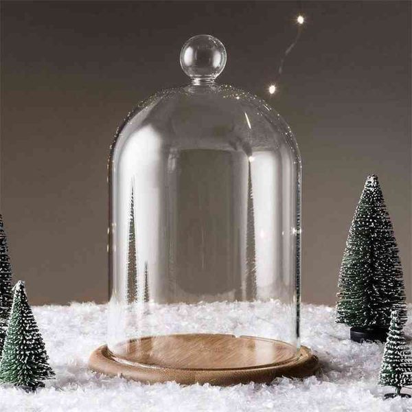 

clear vases glass flower display cloche bell jar dome immortal preservation with wooden base flower glass cover home decor 210409